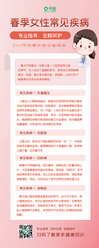 38妇女节春季女性常见疾病科普长图海报