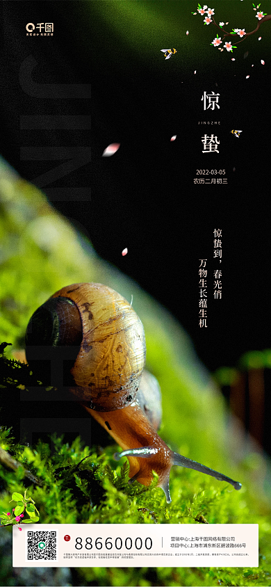 房地产惊蛰节气蜗牛摄影图绿色手机海报
