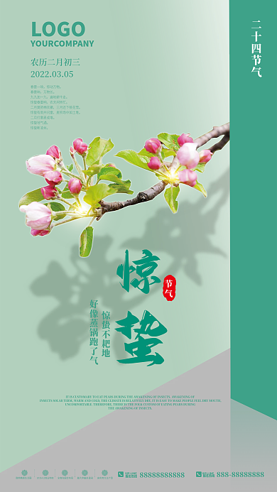 简约小清新传统二十四节气之惊蛰海报