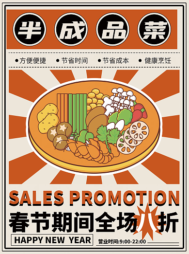 复古风半成品菜促销海报