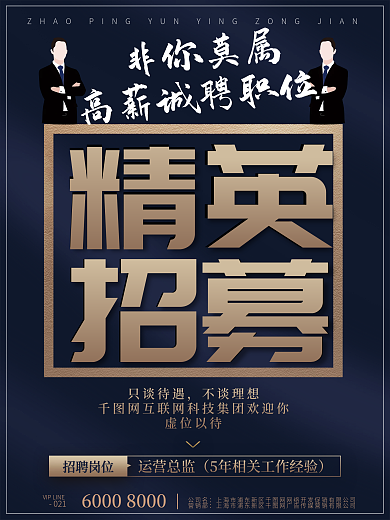精英招募互联网运营总监蓝金色招聘海报