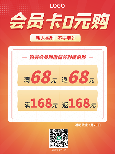 简约橙色会员卡活动海报