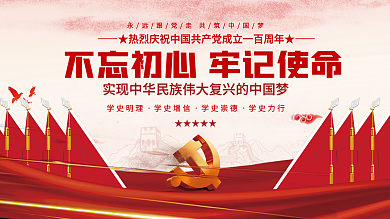 红色大气不忘初心牢记使命党建展板