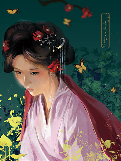 中国风汉服女神手绘海报