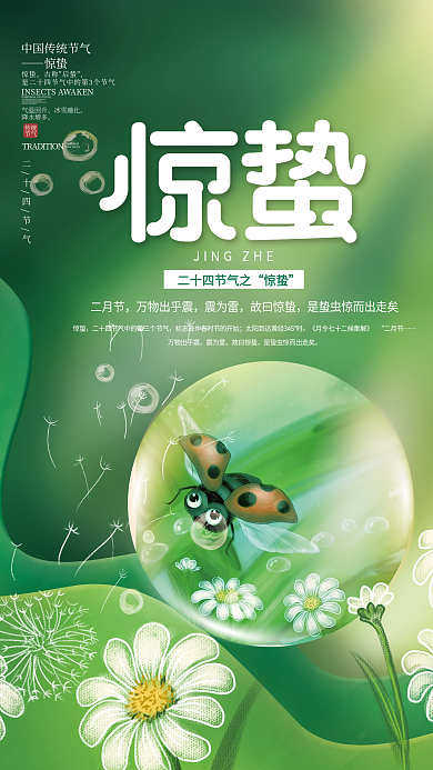 简约传统中国二十四节气惊蛰节气海报