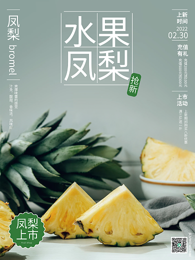 冷色调水果凤梨销售海报