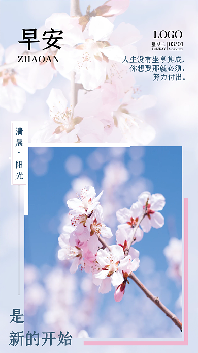 简约励志插花早安海报