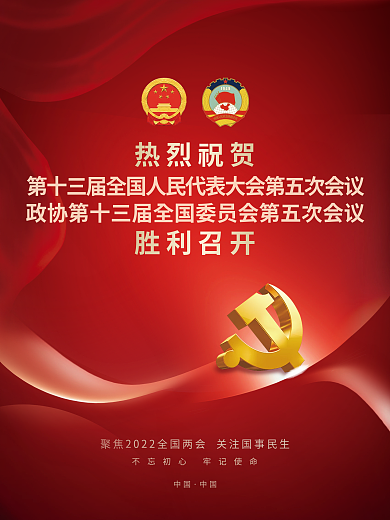党建风红色2022全国两会胜利召开海报