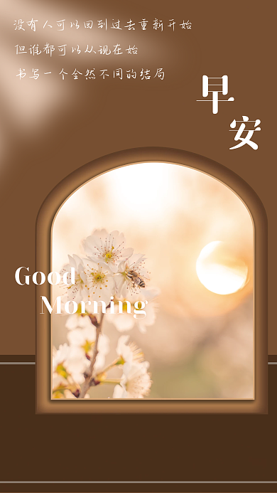 白色桃花日出鸡汤早安海报