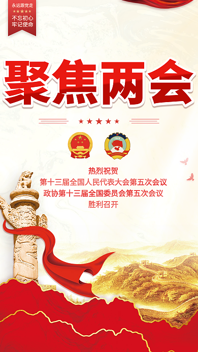 热烈祝贺2022全国两会胜利召开党建海报