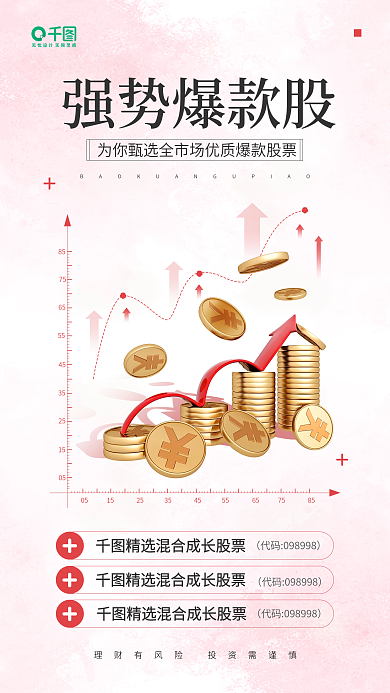 强势牛股推荐金融投资宣传手机海报