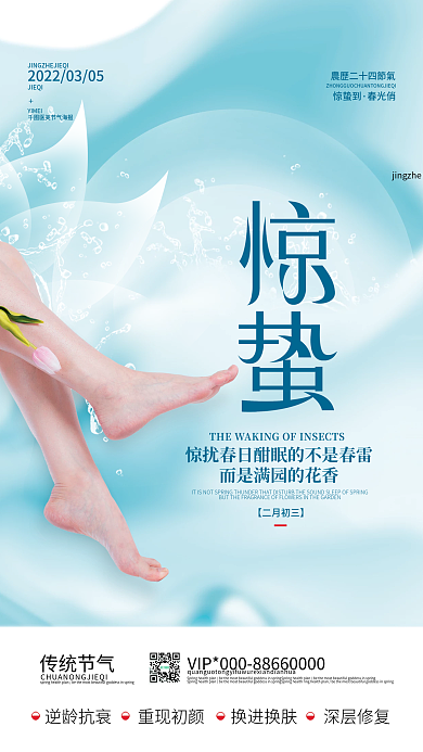 清新简约医美美容惊蛰借势海报