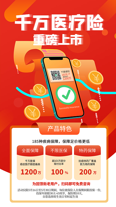 医疗保险金融投保红色理财产品介绍海报