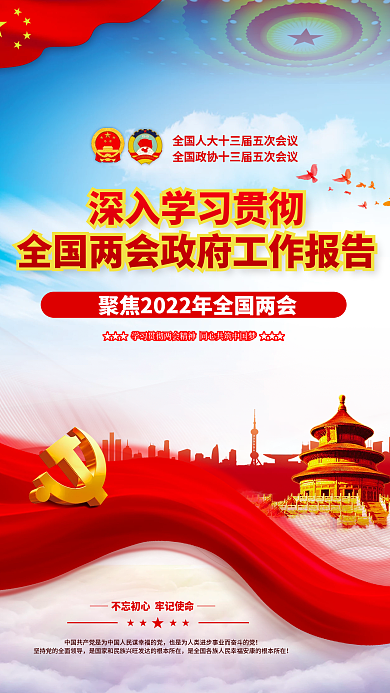 党建学习贯彻全国两会政府工作报告宣传海报