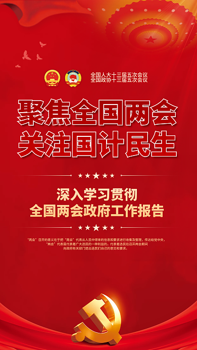 红色聚焦全国两会精神关注民生党建宣传海报