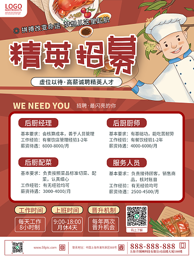 创意复古风美食餐饮员工人才招聘海报