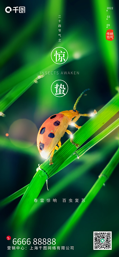 绿色简约二十四节气惊蛰节气海报房地产海报