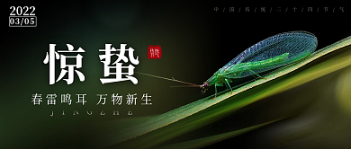 绿色惊蛰节气祝福插画公众号封面