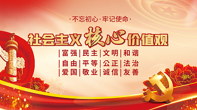 质感红色社会主义核心价值观党建展板背景