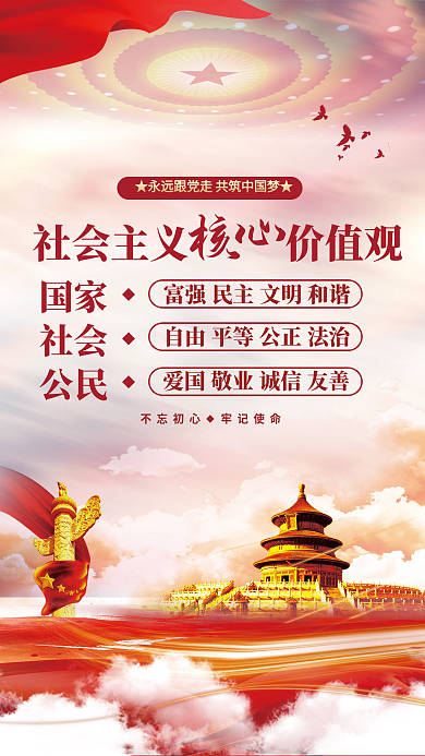 建党百年社会主义核心价值观党建风节日海报