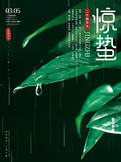 传统二十四节气惊蛰绿色海报
