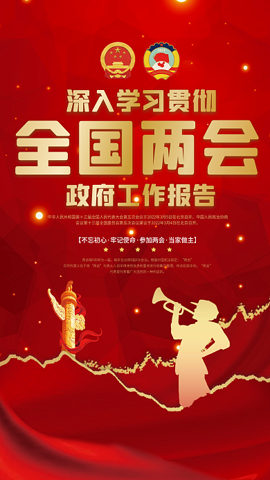 党建风学习贯彻全国两会工作报告海报
