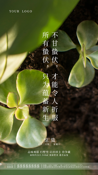 绿色简约二十四节气惊蛰海报