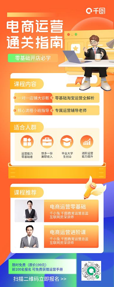 电商运营培训招生教育培训长图海报