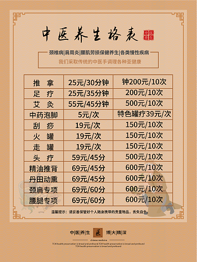 中医馆价格表海报