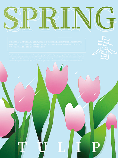 春天粉色郁金香插画海报