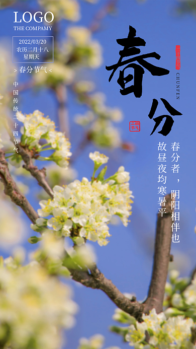 简约小清新传统二十四节气春分节气海报