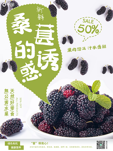 清新可爱水果桑葚销售海报
