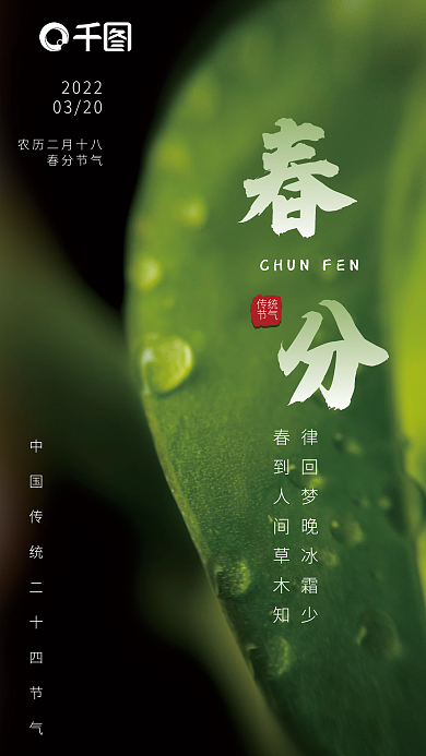 春分节气二十四节气商务简约绿色春季海报