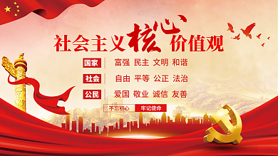 建党百年社会主义核心价值观党建风节日展板