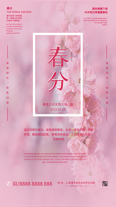 粉色樱花春分节气海报