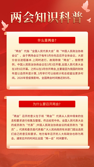党建两会知识科普宣传手机海报