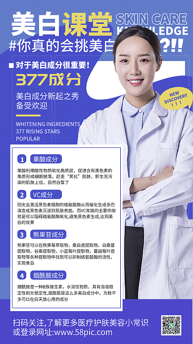 简约创意美容课堂美白护肤成分常识宣传海报
