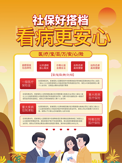 简约风养老医疗保险险种介绍海报