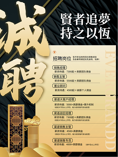 诚聘商务黑金色印刷海报