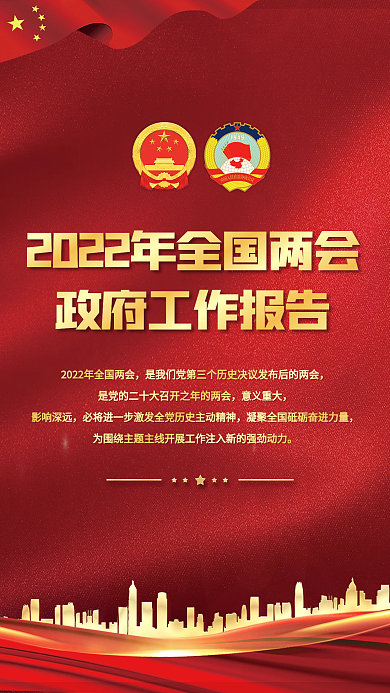 2022年全国两会工作报告党建海报