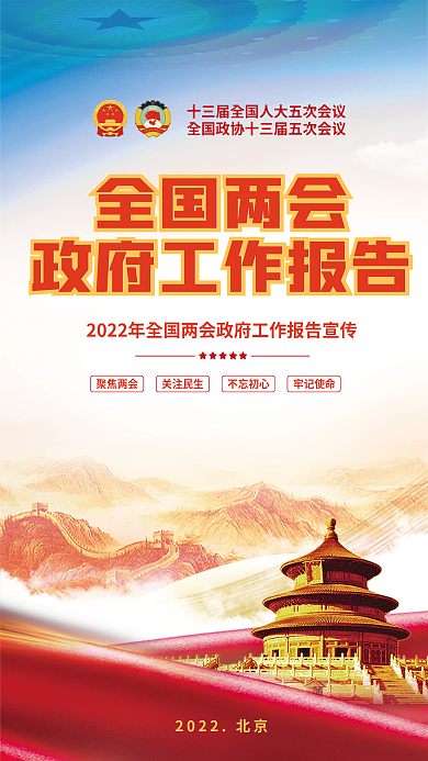 2022全国两会政府工作报告宣传海报党建