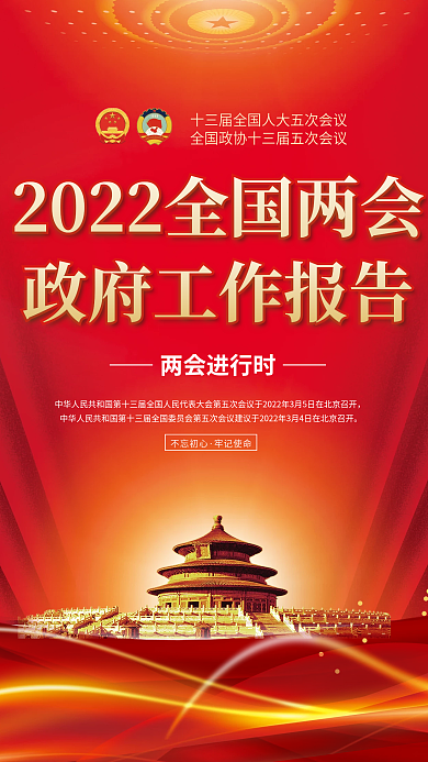2022全国两会工作报告宣传海报党建风