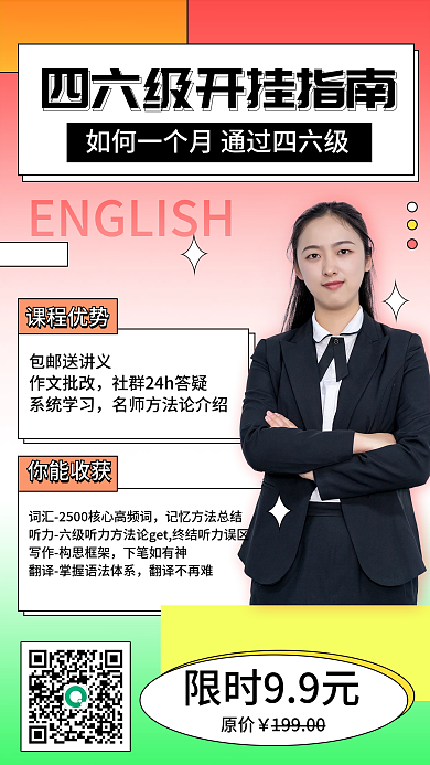 教育培训四六级促销课程手机海报