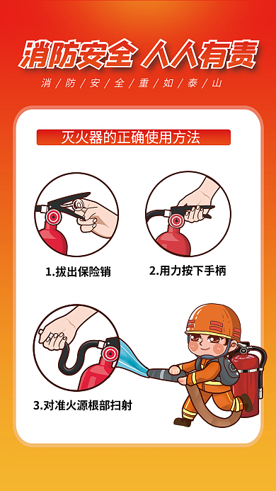 学生安全教育校园消防灭火器使用方法海报