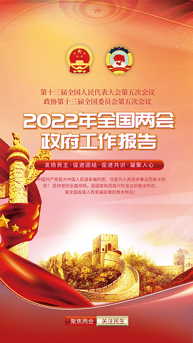 2022年全国两会政府工作报告宣传海报