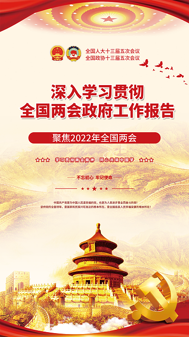 大气红色党建2022全国两会政府宣传海报