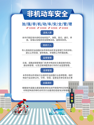 简约非机动车安全管理条例宣传海报