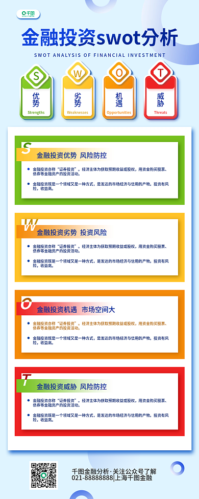 金融理财投资SWOT商务图表型长图海报