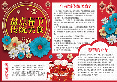 红色中国风春节传统美食小报