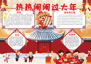 热热闹闹过大年小报新年狗年小报模板